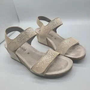 Mephisto Women's Maria Spark Sandal - Suede Upper With Rhinestones, Cork Footbed, Adjustable Strap